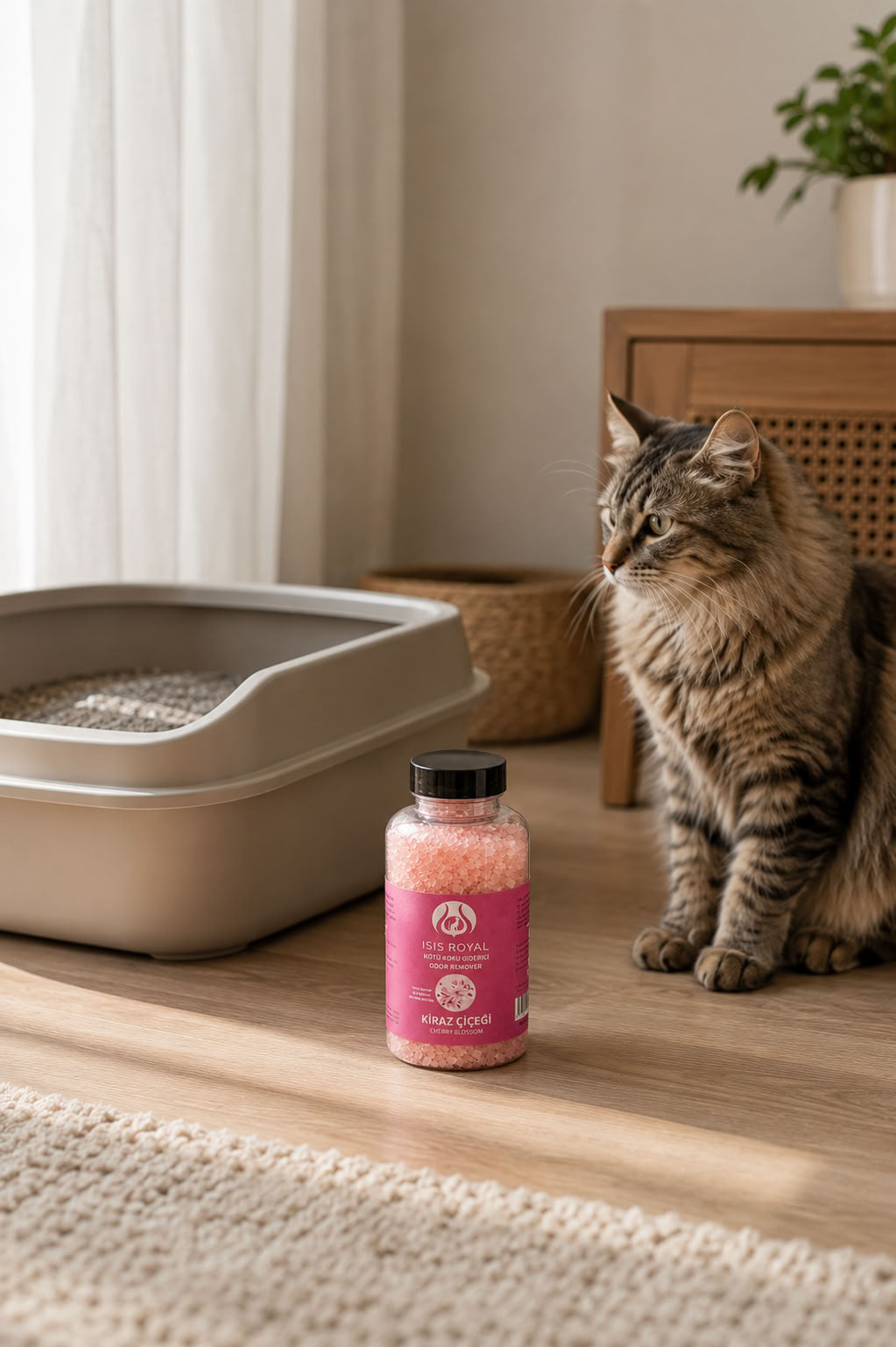 Kiraz çiçeği aromalı antibakteriyel kedi kumu koku giderici 350 g, kedi tuvaleti kokusunu azaltmaya yardımcı ferahlatıcı ürün