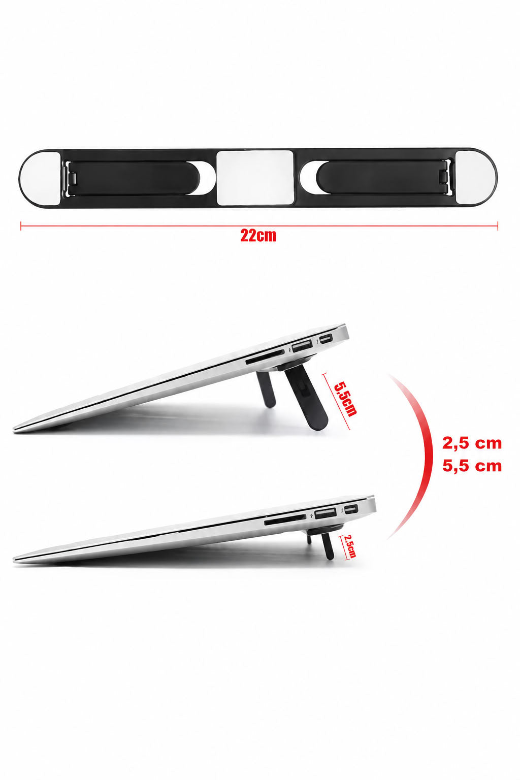 2 kademeli katlanabilir laptop standı, yapışkanlı tabanlı taşınabilir notebook yükseltici ve kaymaz ergonomik bilgisayar standı