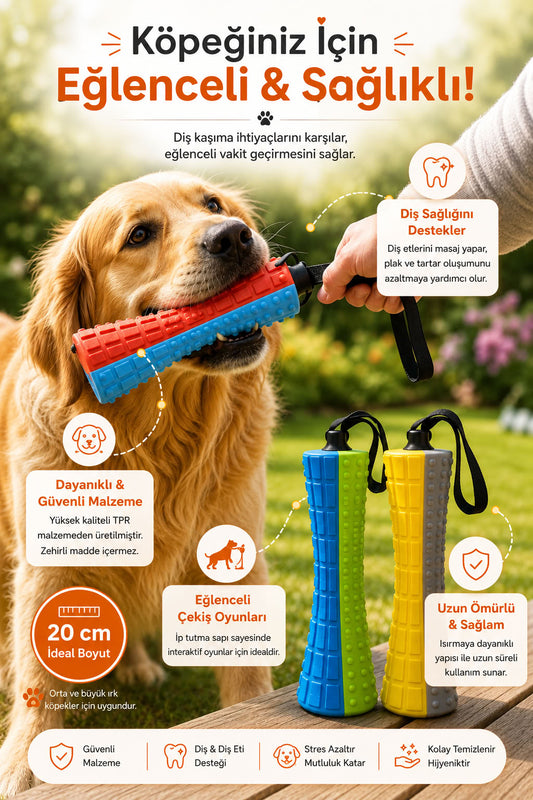 20 cm TPR köpek diş kaşıma oyuncağı, çekiş saplı, dokulu yüzeyli, diş eti masajına yardımcı, orta ve büyük ırk köpekler için dayanıklı çiğneme oyuncağı