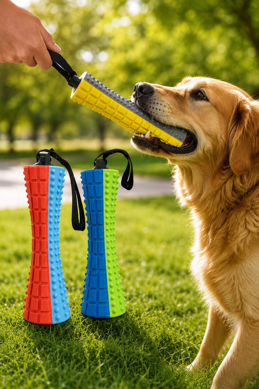 20 cm TPR köpek diş kaşıma oyuncağı, çekiş saplı, dokulu yüzeyli, diş eti masajına yardımcı, orta ve büyük ırk köpekler için dayanıklı çiğneme oyuncağı