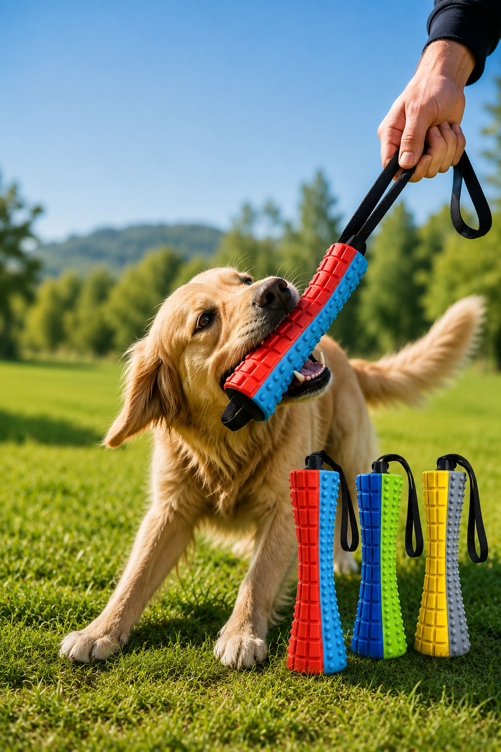 20 cm TPR köpek diş kaşıma oyuncağı, çekiş saplı, dokulu yüzeyli, diş eti masajına yardımcı, orta ve büyük ırk köpekler için dayanıklı çiğneme oyuncağı