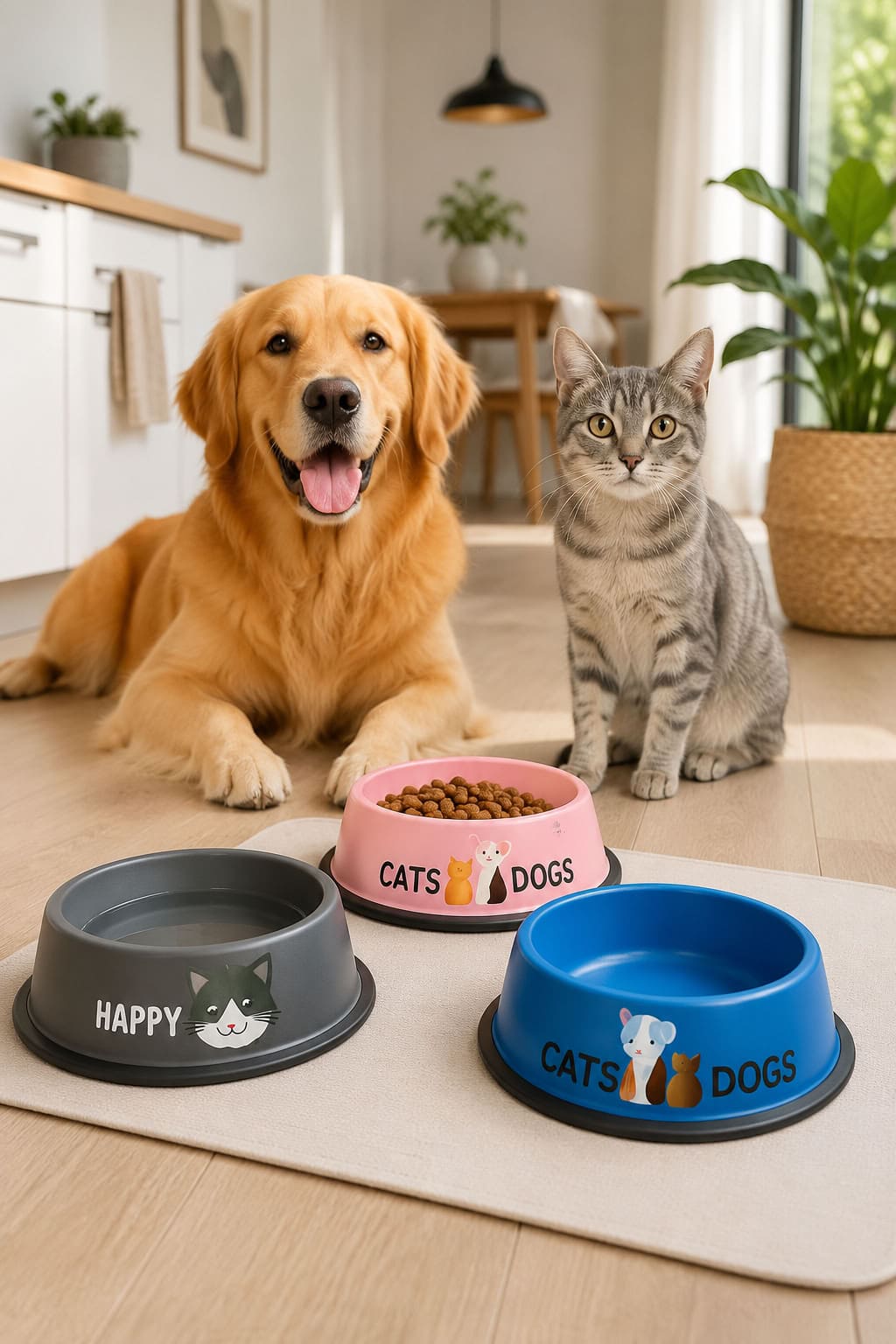 22 cm renkli baskılı paslanmaz çelik mama ve su kabı, kedi mama kabı, köpek mama kabı, kaymaz tabanlı renkli evcil hayvan kabı