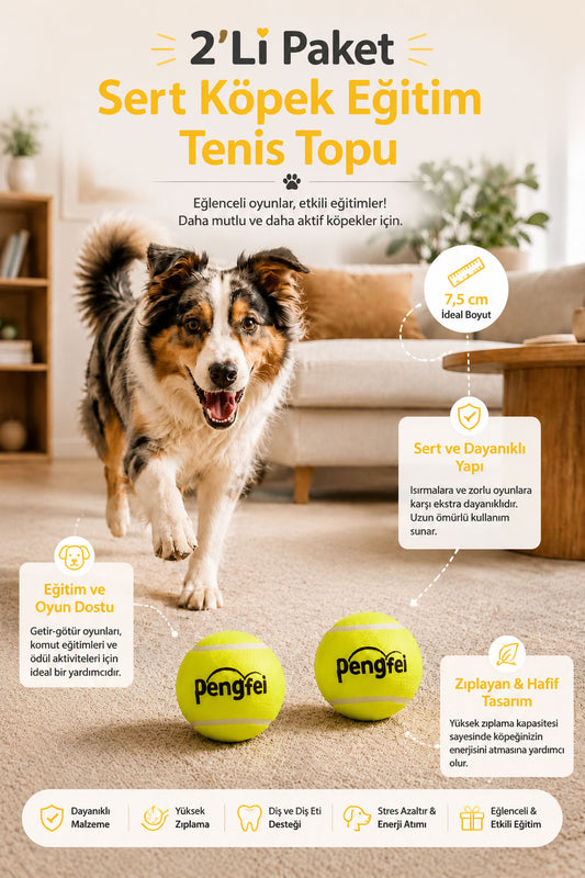 2’li paket sert köpek eğitim tenis topu, 7,5 cm zıplayan dayanıklı köpek topu, getir götür oyunu için oyun topu