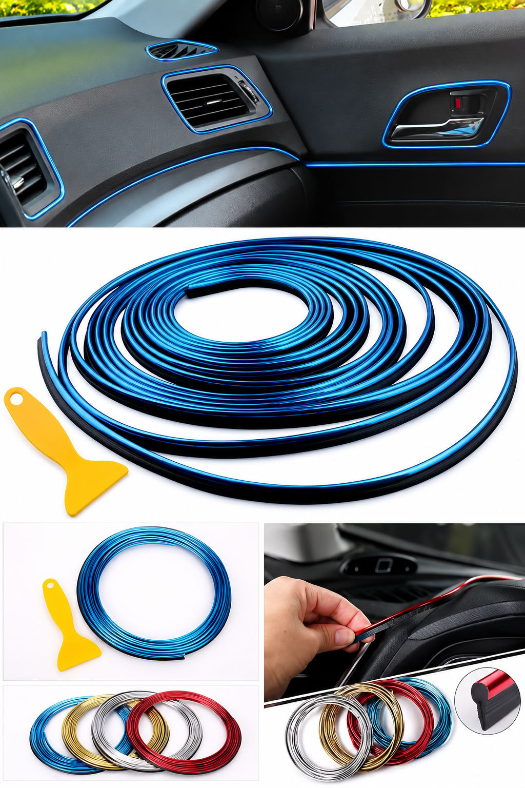 5 metre mavi araç içi neon trim şeridi, esnek yapılı araç dekorasyon şeridi ve modern araba içi süs aksesuarı