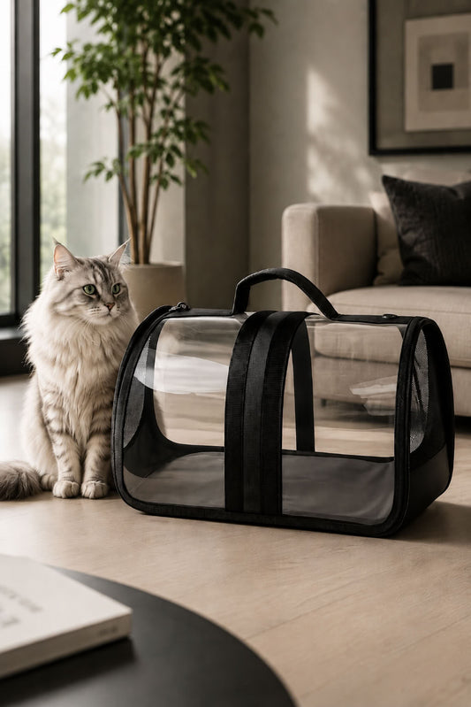 Siyah Kedi Köpek Şeffaf Taşıma Çantası 44x28x28