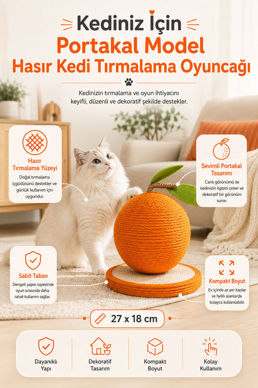 Portakal Model Hasır Kedi Tırmalama Oyuncağı 27x18 cm