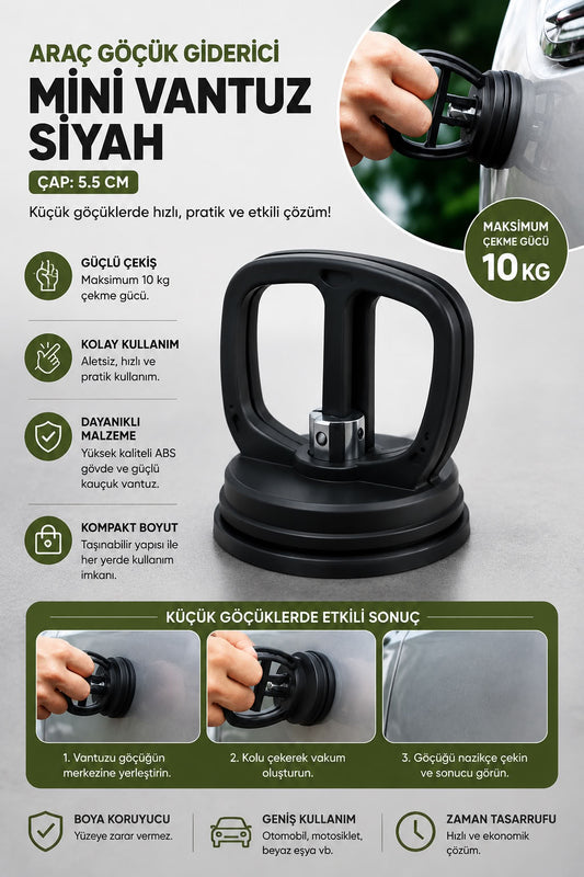 Araç göçük giderici mini vantuz siyah 5.5 cm, 10 kg çekme güçlü pratik kaporta göçük düzeltme aparatı