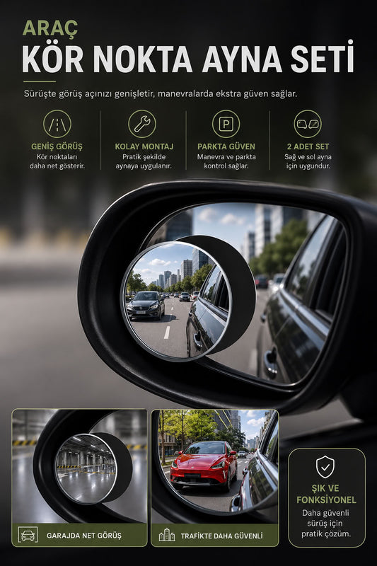 Araç kör nokta ayna seti 2 adet, yan aynaya takılan geniş açılı yapışkanlı kör nokta aynası ve pratik oto aksesuar