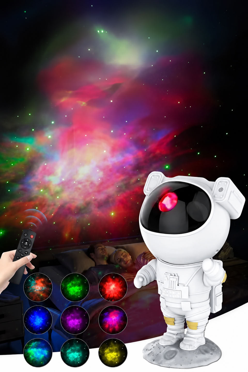 Astronot model kumandalı gece lambası, galaksi projektör, yıldızlı uzay ışığı, renkli modlu zamanlayıcılı oda ambiyans lambası