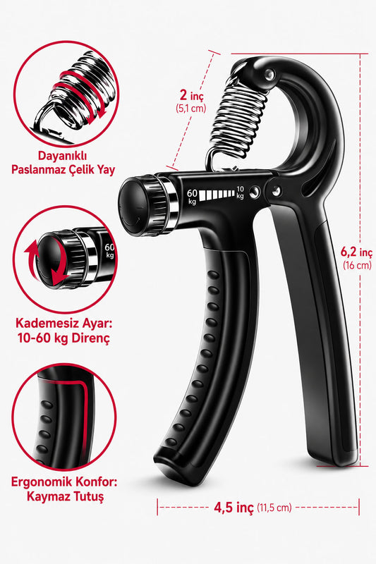 Ayarlanabilir bilek yayı 10-60 kg direnç ayarlı el grip, bilek parmak ve ön kol kas güçlendirme egzersiz aleti