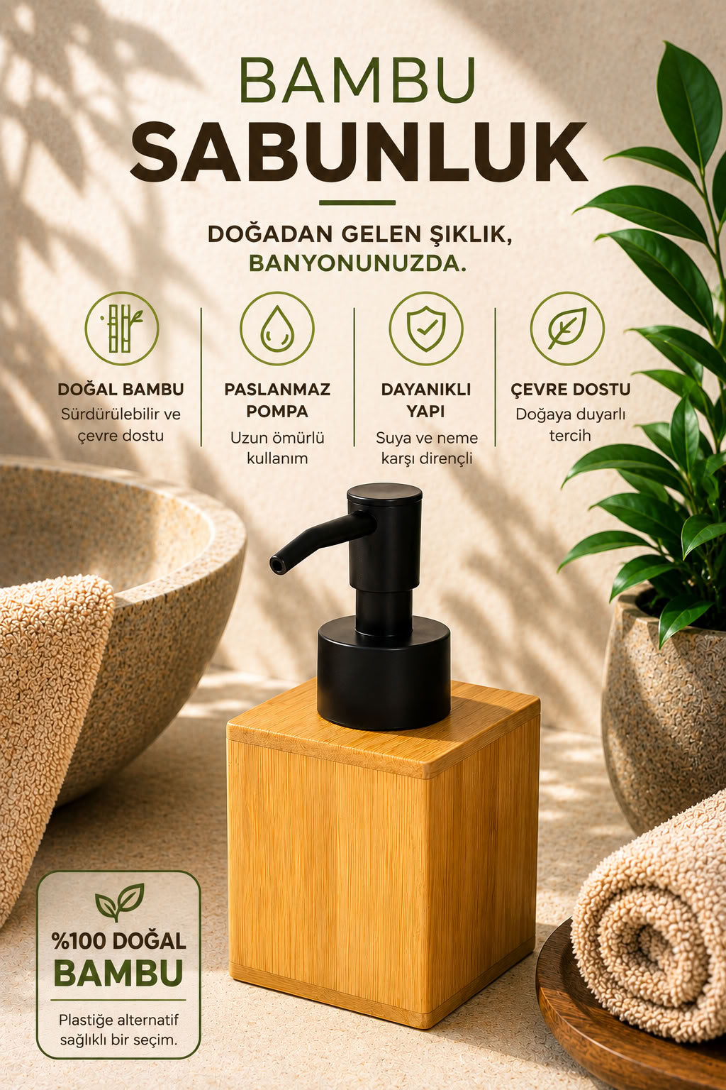 Bambu sabunluk, doğal bambu gövdeli siyah paslanmaz pompalı sıvı sabun dispenseri, banyo mutfak lavabo sabunluk