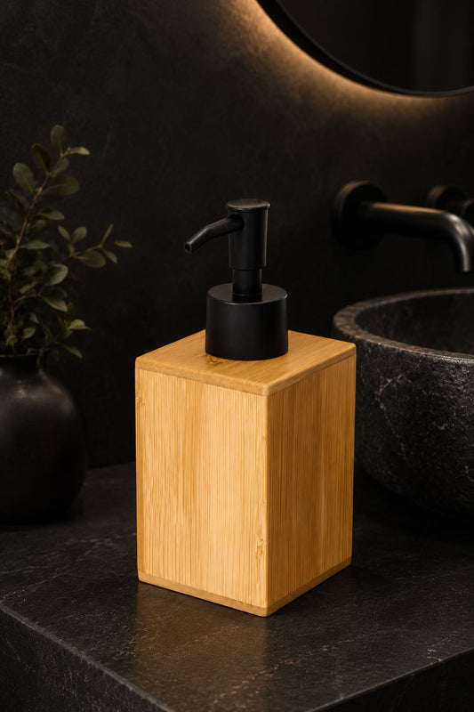 Bambu sabunluk, doğal bambu gövdeli siyah paslanmaz pompalı sıvı sabun dispenseri, banyo mutfak lavabo sabunluk