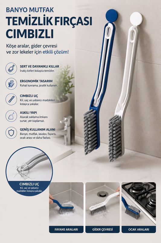 Banyo mutfak temizlik fırçası cımbızlı, sert kıllı fayans derz gider ocak arası temizleme fırçası ve askılı detay aparatı