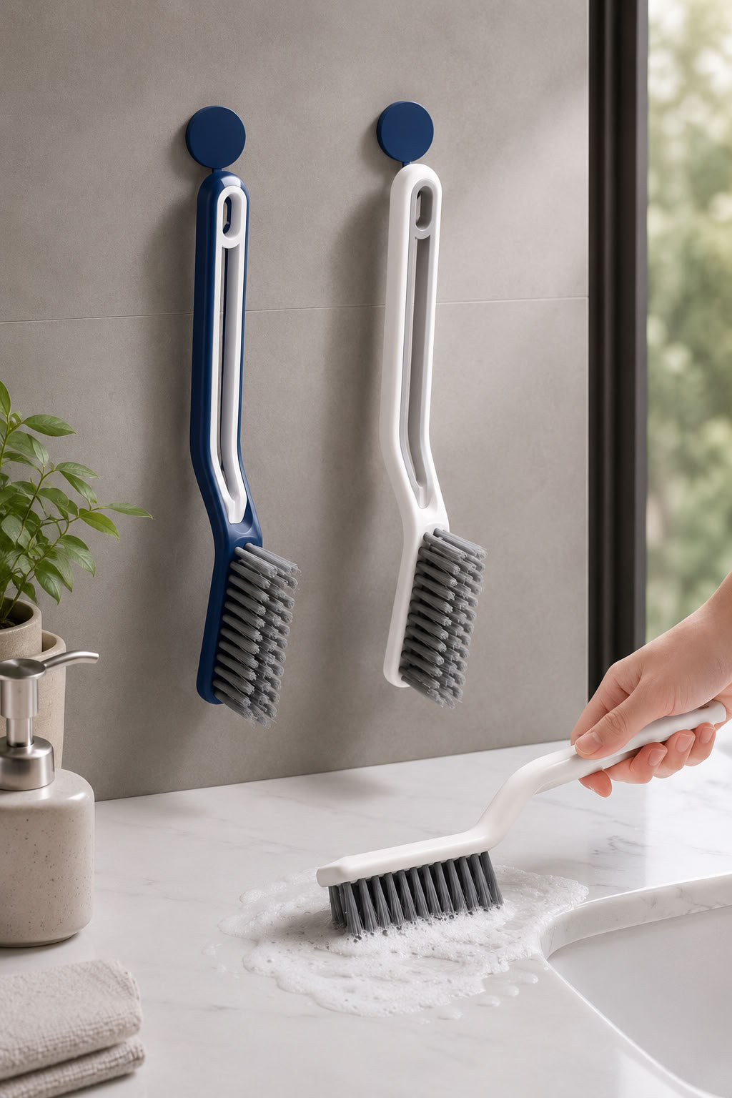 Banyo mutfak temizlik fırçası cımbızlı, sert kıllı fayans derz gider ocak arası temizleme fırçası ve askılı detay aparatı