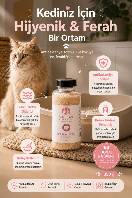 Bebek pudrası aromalı antibakteriyel kedi kumu koku giderici 350 g, kedi tuvaleti kokusunu azaltmaya yardımcı ferahlatıcı ürün