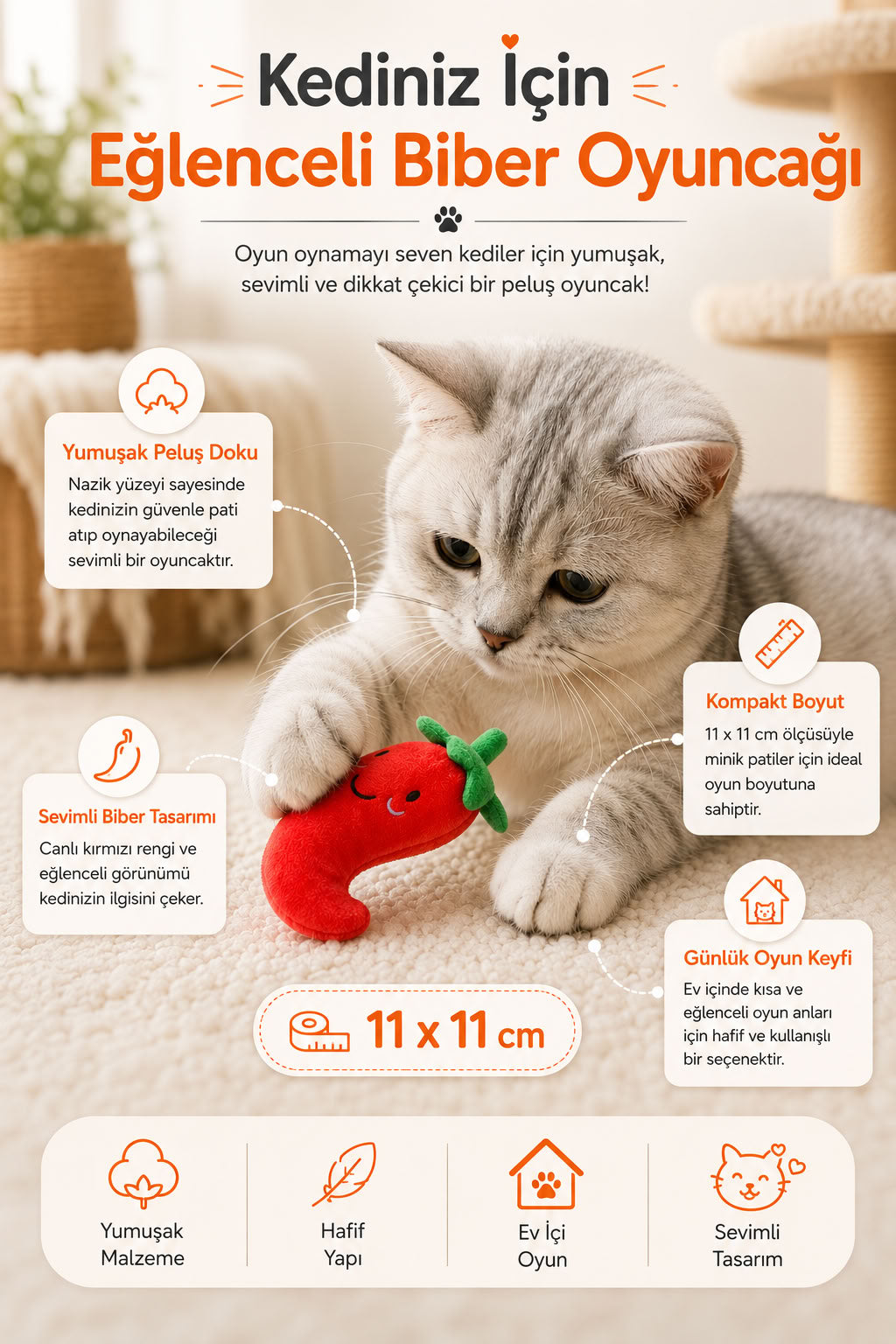 Biber model sesli peluş evcil hayvan oyuncağı, kedi ve köpek için yumuşak pelüş oyuncak, 11x11 cm ses çıkaran oyuncak