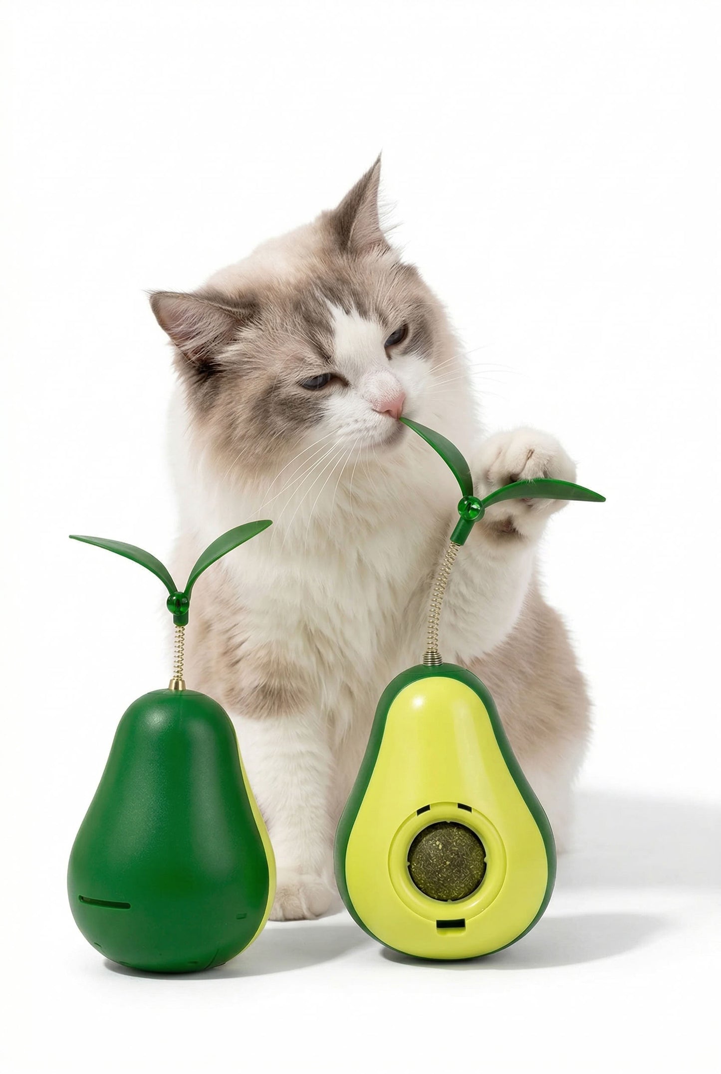 Catnip toplu yaylı avokado hacıyatmaz kedi oyuncağı, kendi kendine doğrulan, yaprak uçlu, kedi otu destekli interaktif oyun ürünü