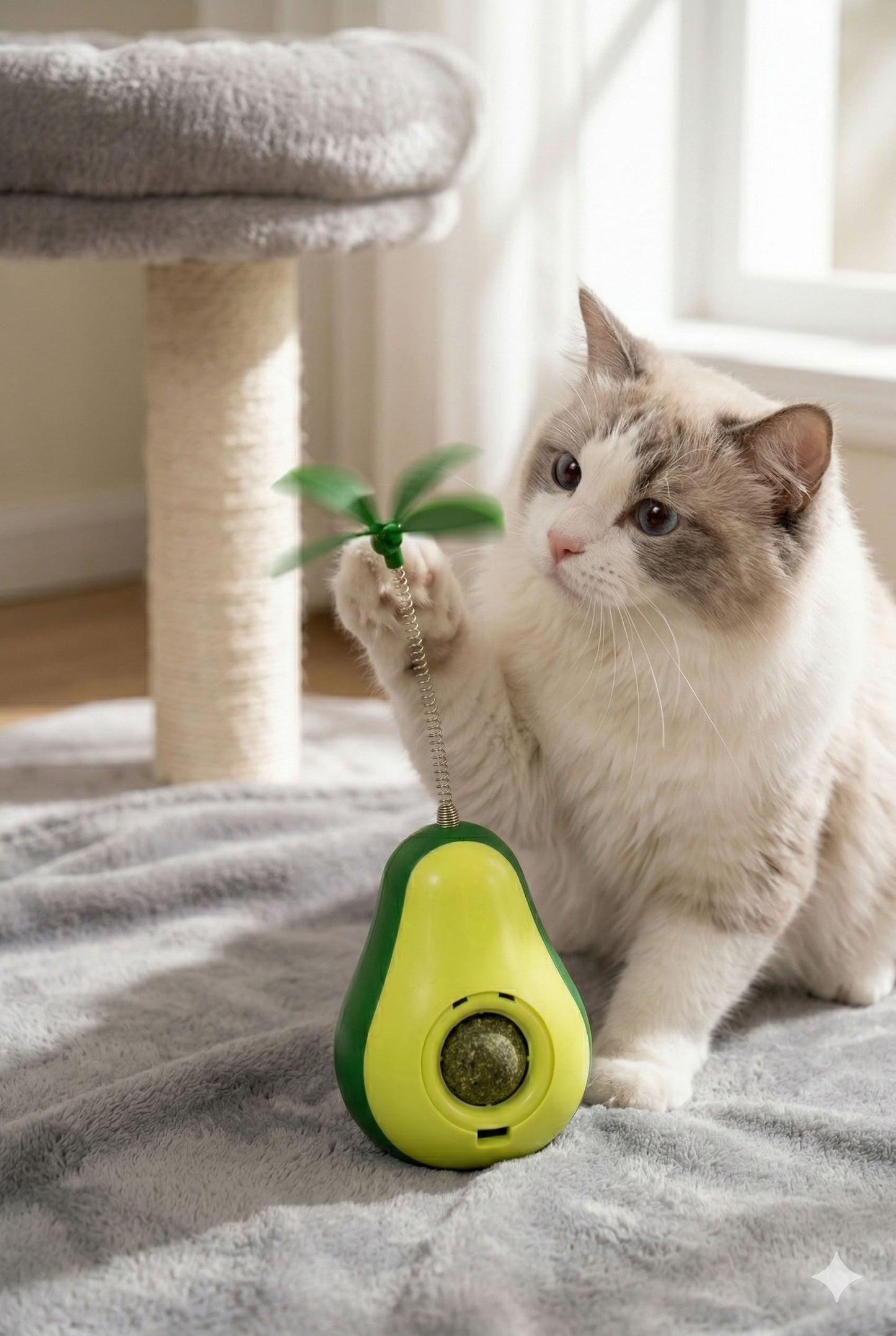 Catnip toplu yaylı avokado hacıyatmaz kedi oyuncağı, kendi kendine doğrulan, yaprak uçlu, kedi otu destekli interaktif oyun ürünü