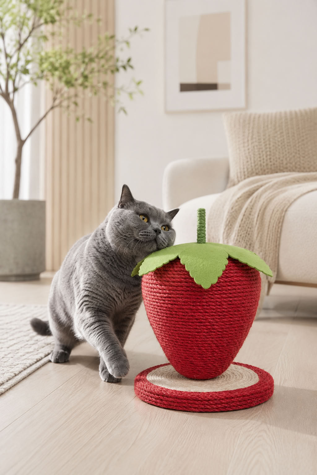 Çilek model hasır kedi tırmalama oyuncağı, 27x18 cm dekoratif kedi tırmalama tahtası, sabit tabanlı kedi oyuncağı ve tırmalama ürünü