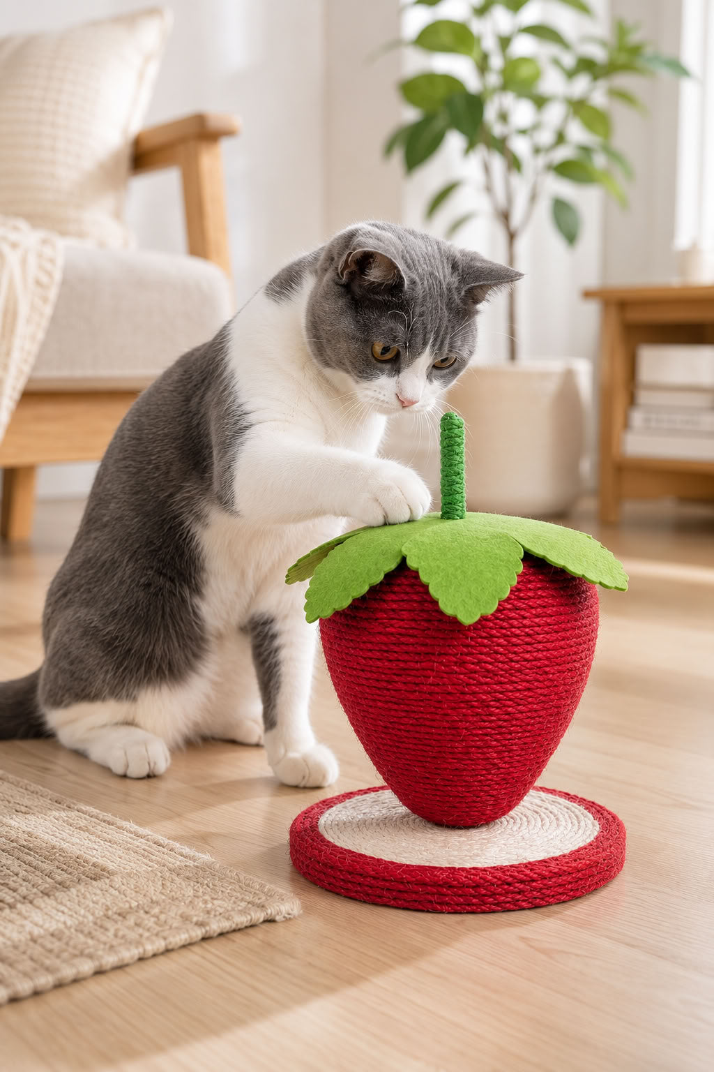 Çilek model hasır kedi tırmalama oyuncağı, 27x18 cm dekoratif kedi tırmalama tahtası, sabit tabanlı kedi oyuncağı ve tırmalama ürünü