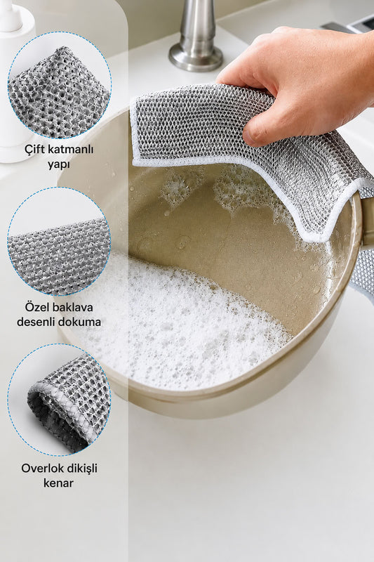 Çok amaçlı sihirli tel temizlik bezi 20x20 cm, tava, ocak, tezgah, lavabo, banyo, yağ ve kir temizliği için güçlü tel dokulu bez