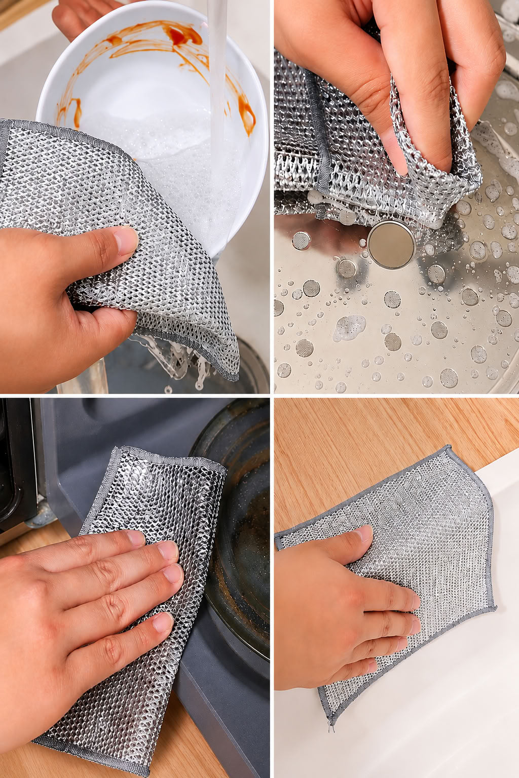 Çok amaçlı sihirli tel temizlik bezi 20x20 cm, tava, ocak, tezgah, lavabo, banyo, yağ ve kir temizliği için güçlü tel dokulu bez