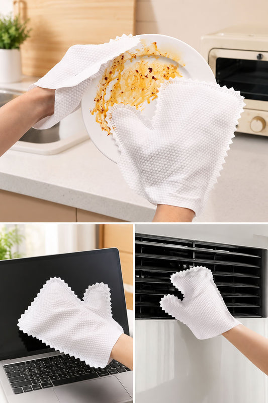 Çok amaçlı temizlik eldiveni toz alma bezi 10 adet, mikrofiber dokulu pratik eldiven formunda mobilya cam elektronik temizlik bezi