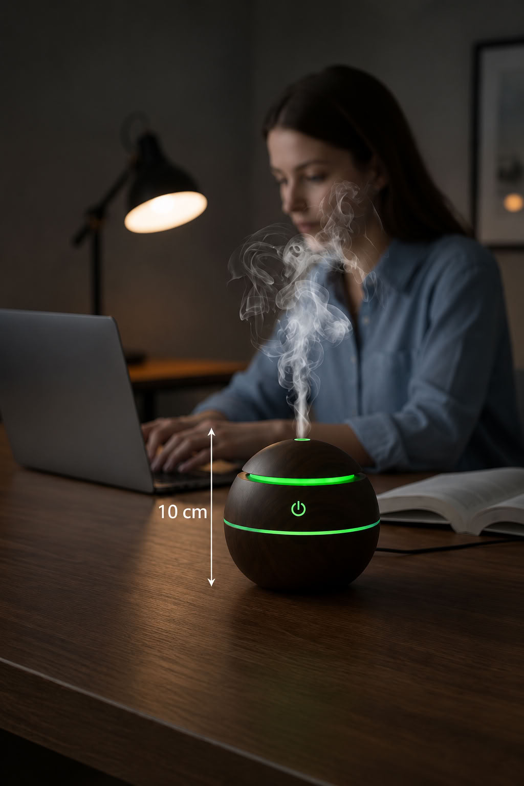 Dokunmatik küre buhurdanlık difüzörü, USB çalışan, 4 LED ışık modlu, ince buhar teknolojili ahşap görünümlü oda kokusu nemlendirici