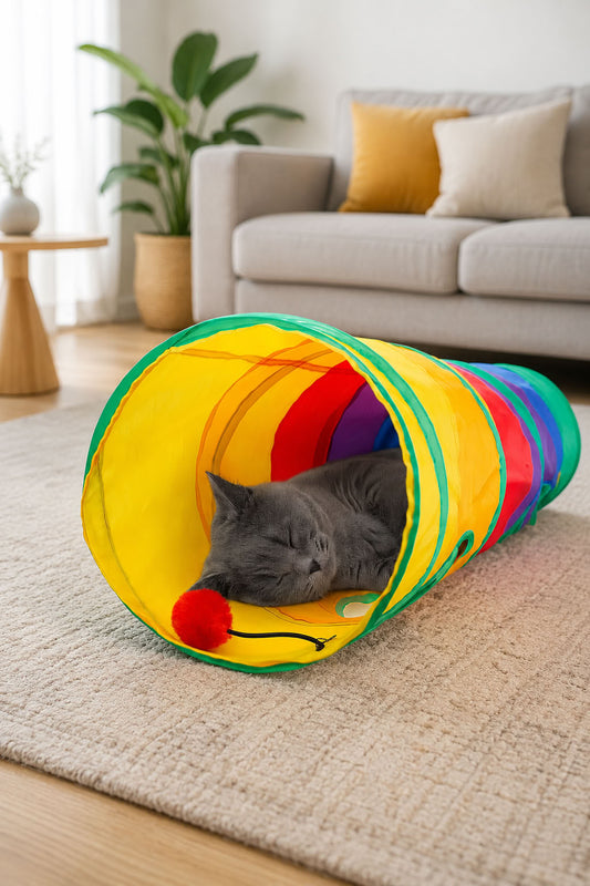 Düz model 120 cm kedi oyun tüneli, katlanabilir renkli kedi tüneli, asılı toplu oyuncak tünel ve evcil hayvan oyun alanı