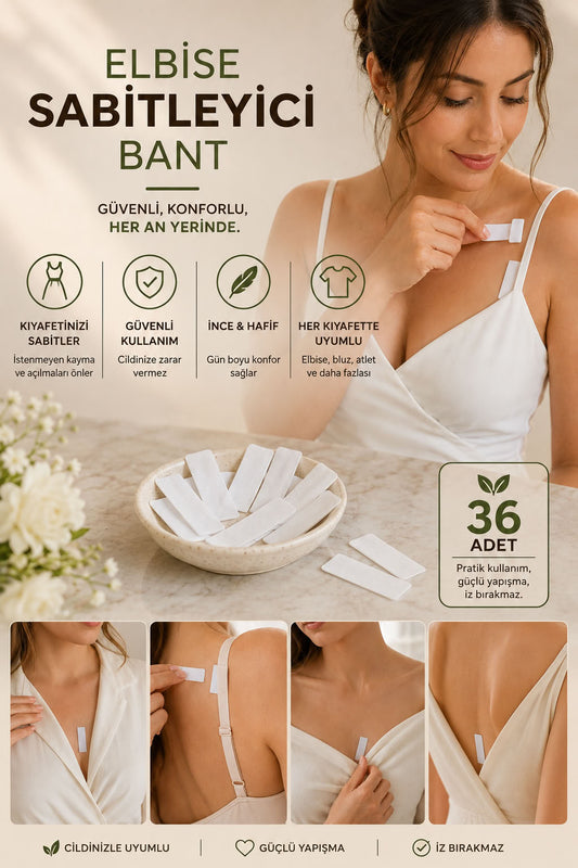 Elbise sabitleyici bant 36 adet, çift taraflı kıyafet bandı, askı dekolte ve kumaş sabitleme için ince hafif moda bandı