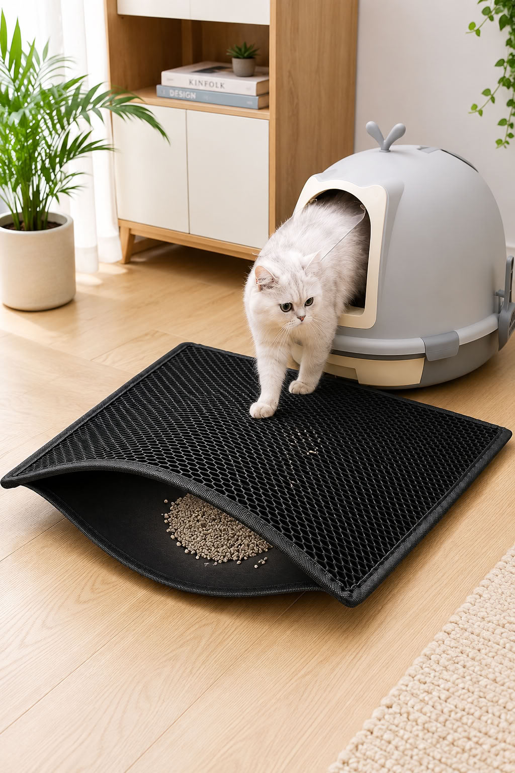 Elekli kedi kumu paspası 60x40 cm, çift katmanlı kedi tuvaleti önü paspası ve kum kabı önünde dağınıklığı azaltan kedi paspası