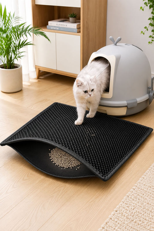 Elekli kedi kumu paspası 60x40 cm, çift katmanlı kedi tuvaleti önü paspası ve kum kabı önünde dağınıklığı azaltan kedi paspası