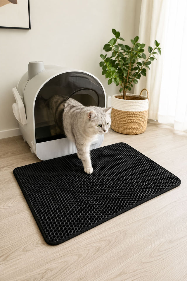 Elekli kedi kumu paspası 60x40 cm, çift katmanlı kedi tuvaleti önü paspası ve kum kabı önünde dağınıklığı azaltan kedi paspası