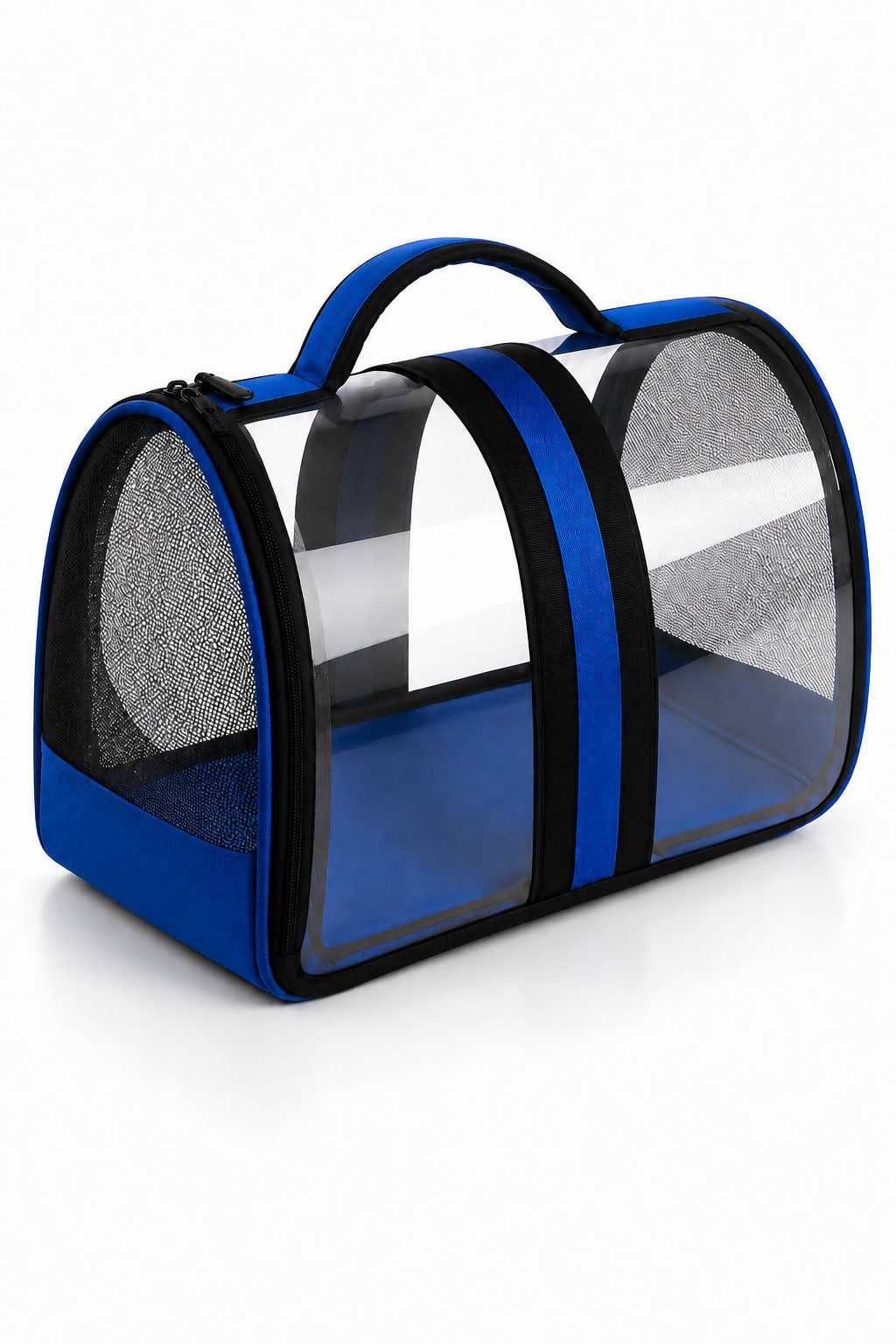 Flybag evcil hayvan taşıma çantası, 44x28x28 cm şeffaf panelli kedi taşıma çantası, mavi siyah modern kedi seyahat çantası