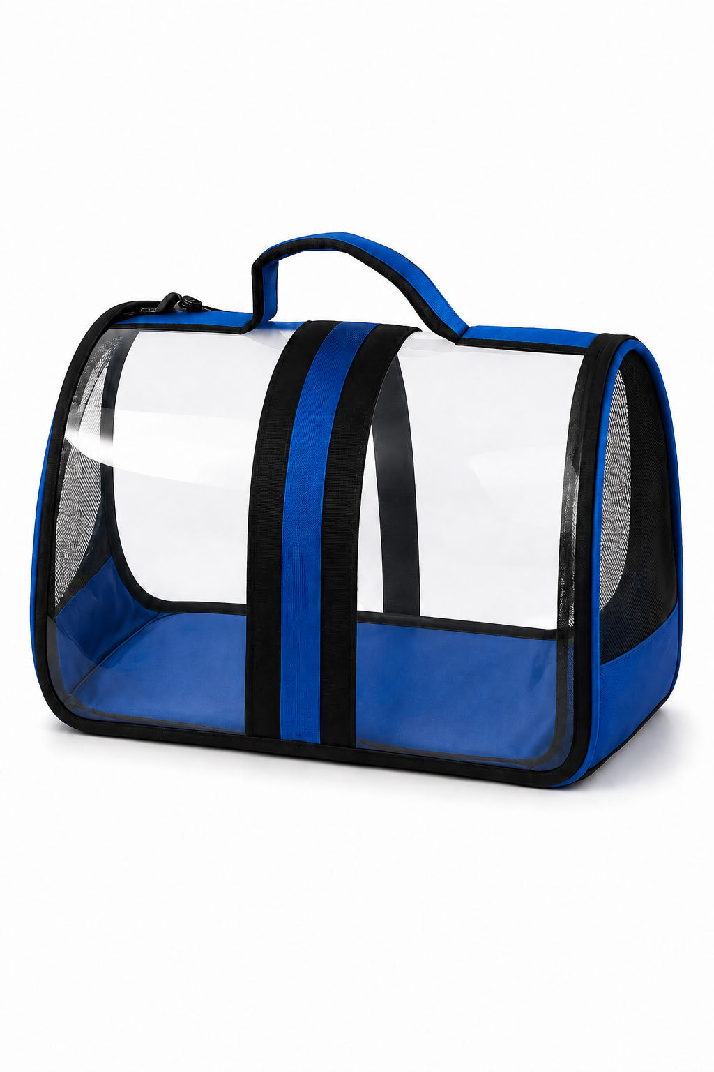 Flybag evcil hayvan taşıma çantası, 44x28x28 cm şeffaf panelli kedi taşıma çantası, mavi siyah modern kedi seyahat çantası