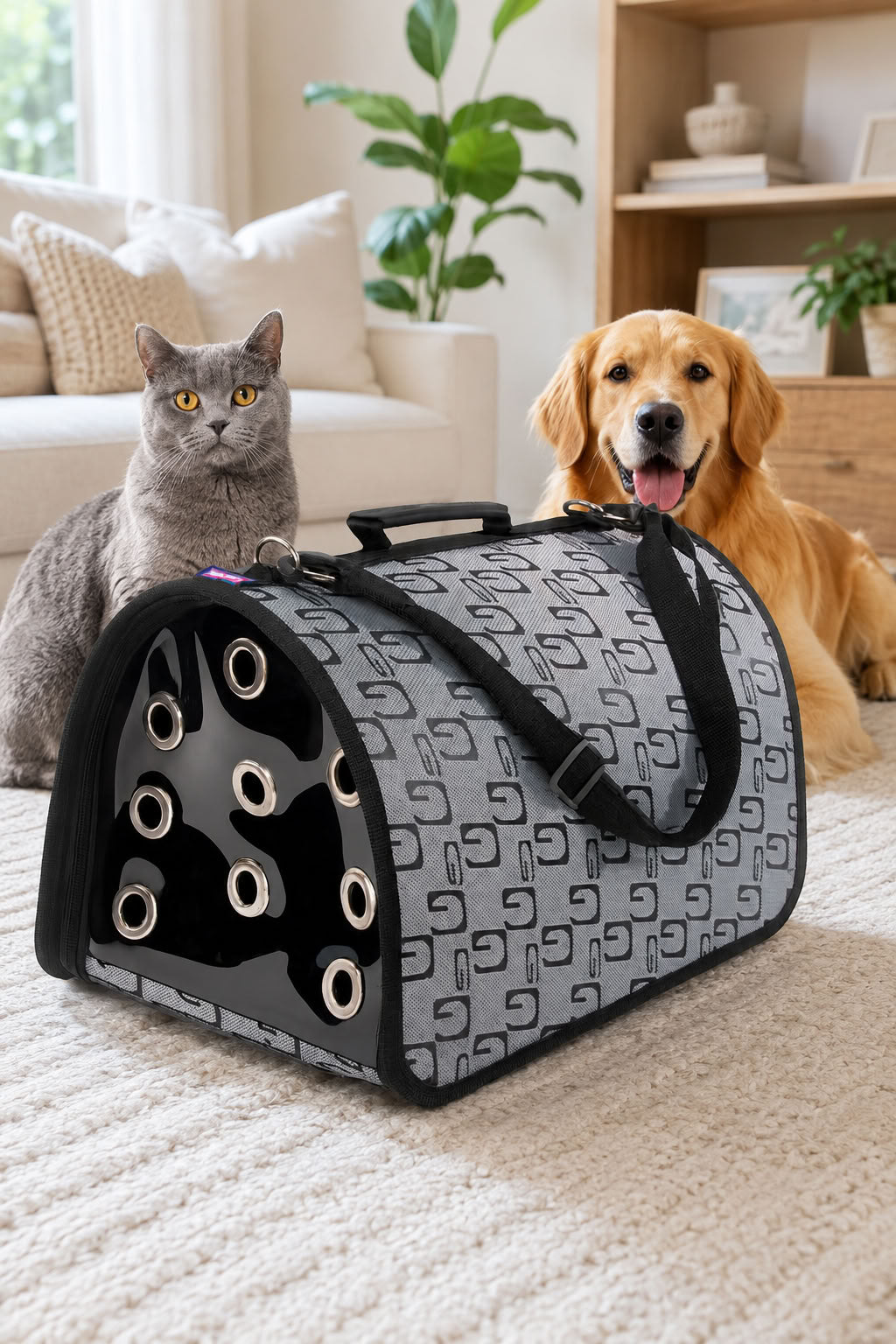 FLYBAG kapalı model gri kedi ve küçük ırk köpek taşıma çantası 44x28x28 cm, havalandırmalı, ayarlanabilir askılı, güvenli evcil hayvan taşıma çantası
