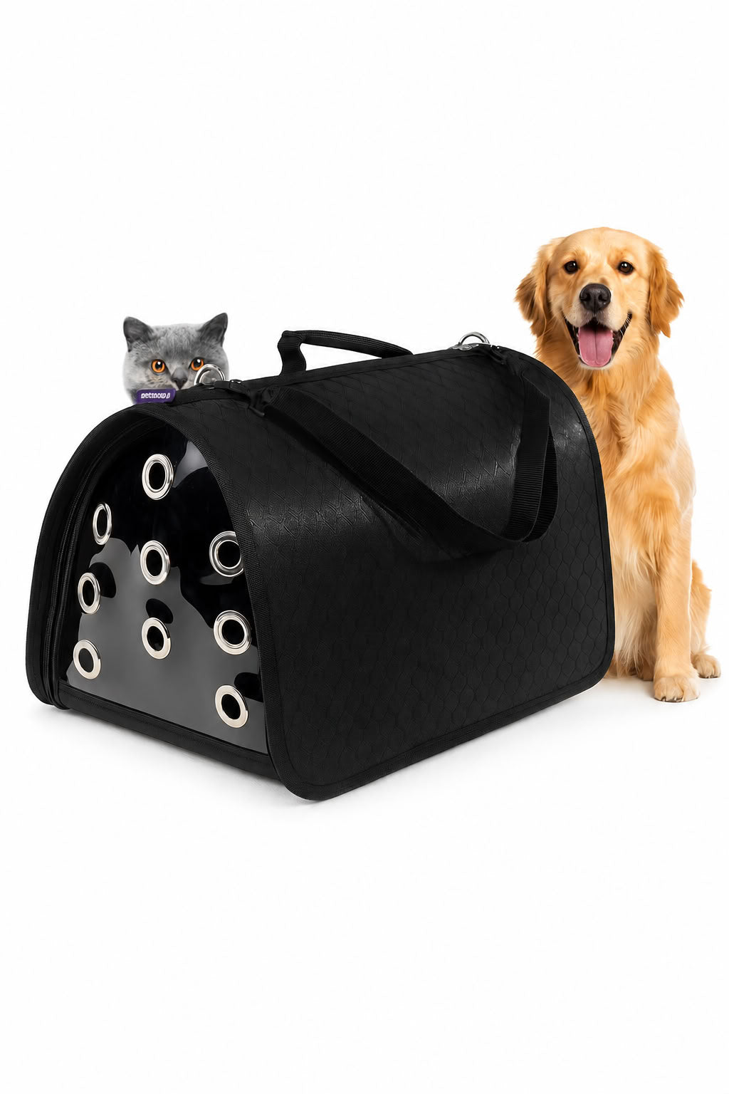 Flybag kapalı model siyah evcil hayvan taşıma çantası, 44x28x28 cm hava delikli kedi köpek taşıma çantası, güvenli seyahat çantası