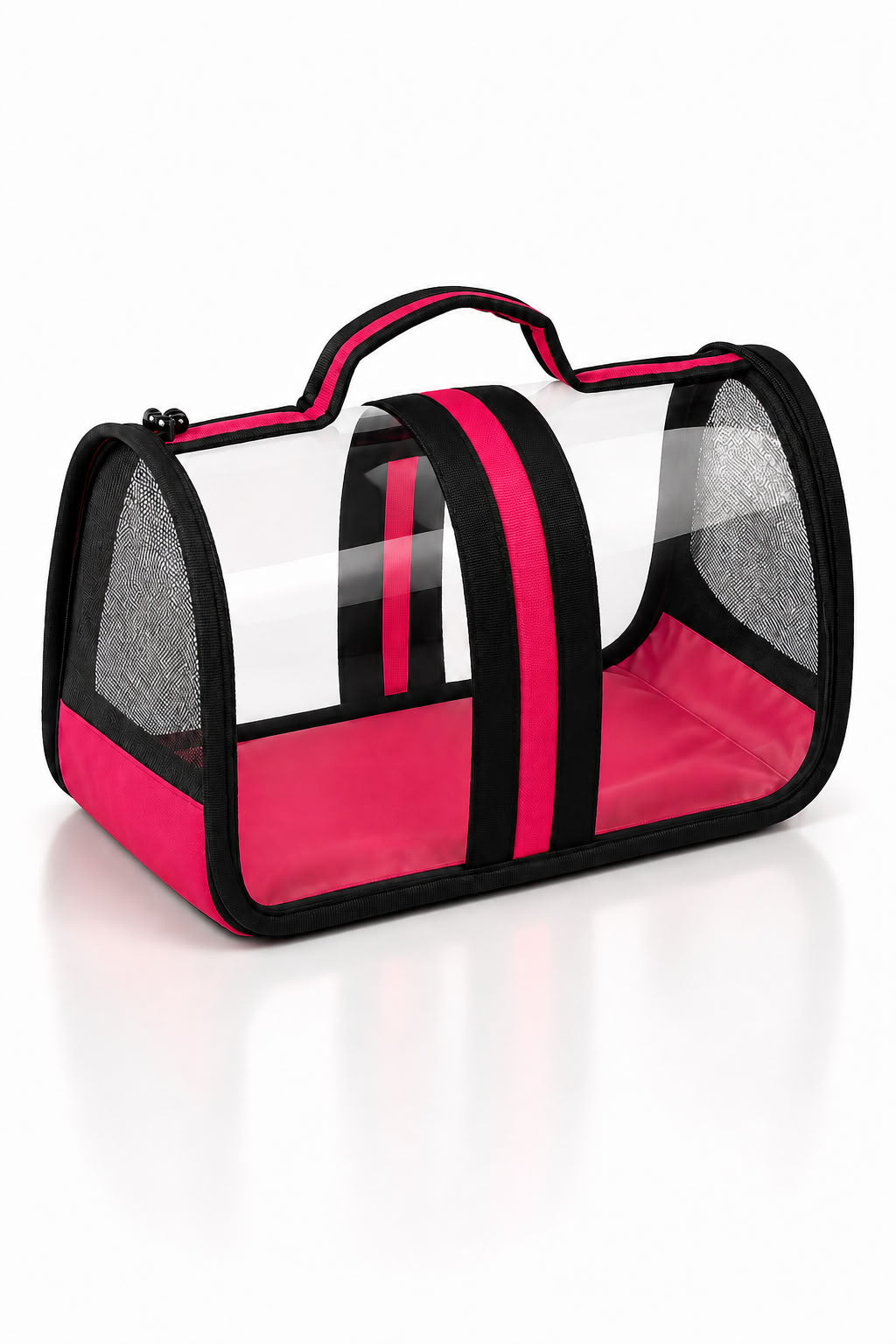 Flybag pembe evcil hayvan taşıma çantası, 44x28x28 cm şeffaf panelli kedi taşıma çantası, pembe siyah kedi seyahat çantası