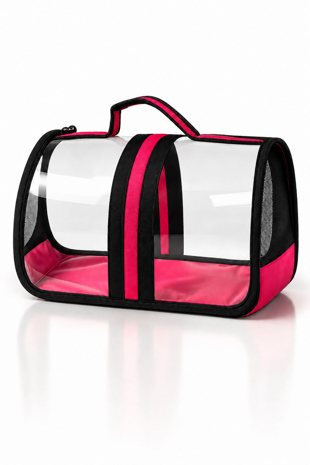 Flybag pembe evcil hayvan taşıma çantası, 44x28x28 cm şeffaf panelli kedi taşıma çantası, pembe siyah kedi seyahat çantası