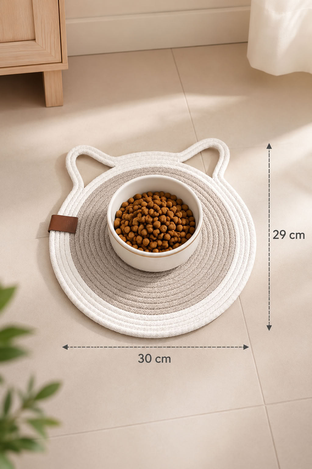 Hasır ip örgü mama su kabı altlığı, 28x32 cm ölçülü, tırmalama fonksiyonlu, kedi mama paspası, mama matı, zemin koruyucu dekoratif mama kabı altlığı