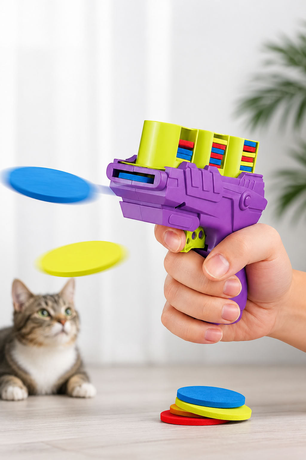 Interaktif Disk Atıcı Kedi Köpek Oyuncağı Renkli Köpük Diskli Evcil Hayvan Oyuncağı Eğlenceli Kedi Oyuncağı Köpek Oyuncağı