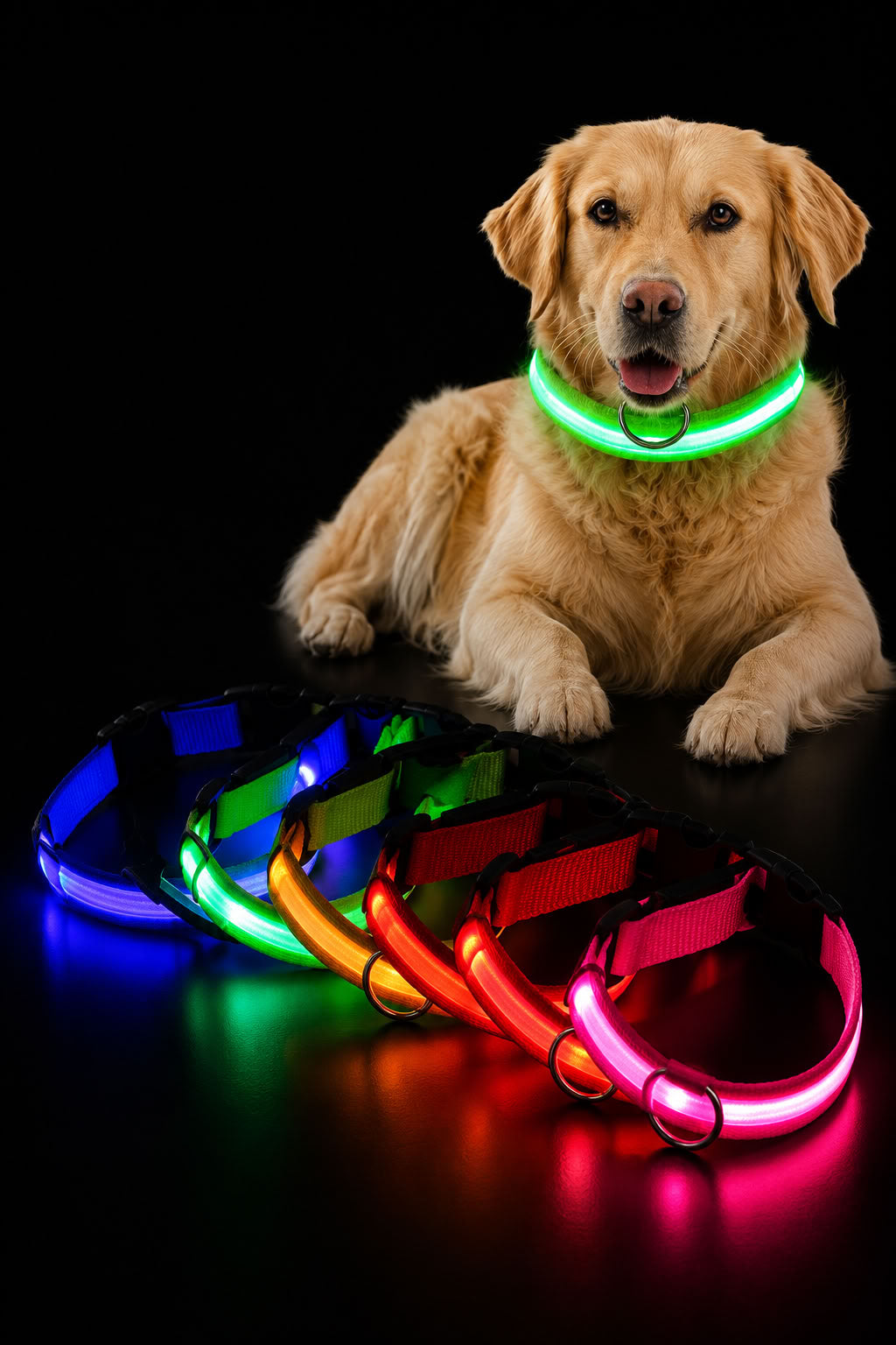Işıklı köpek tasması M beden 40 cm renkli pilli ayarlanabilir kedi köpek boyun tasması