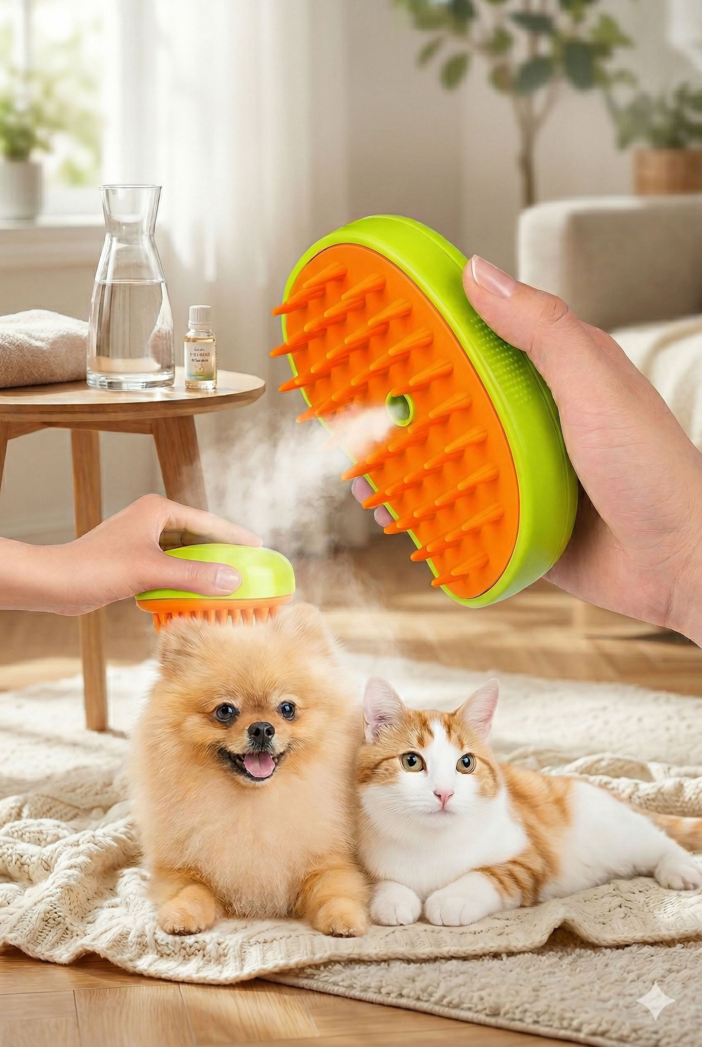 Kedi köpek buharlı evcil hayvan tüy toplama tarağı, silikon uçlu buharlı fırça, masaj etkili kedi tarağı ve köpek tarağı