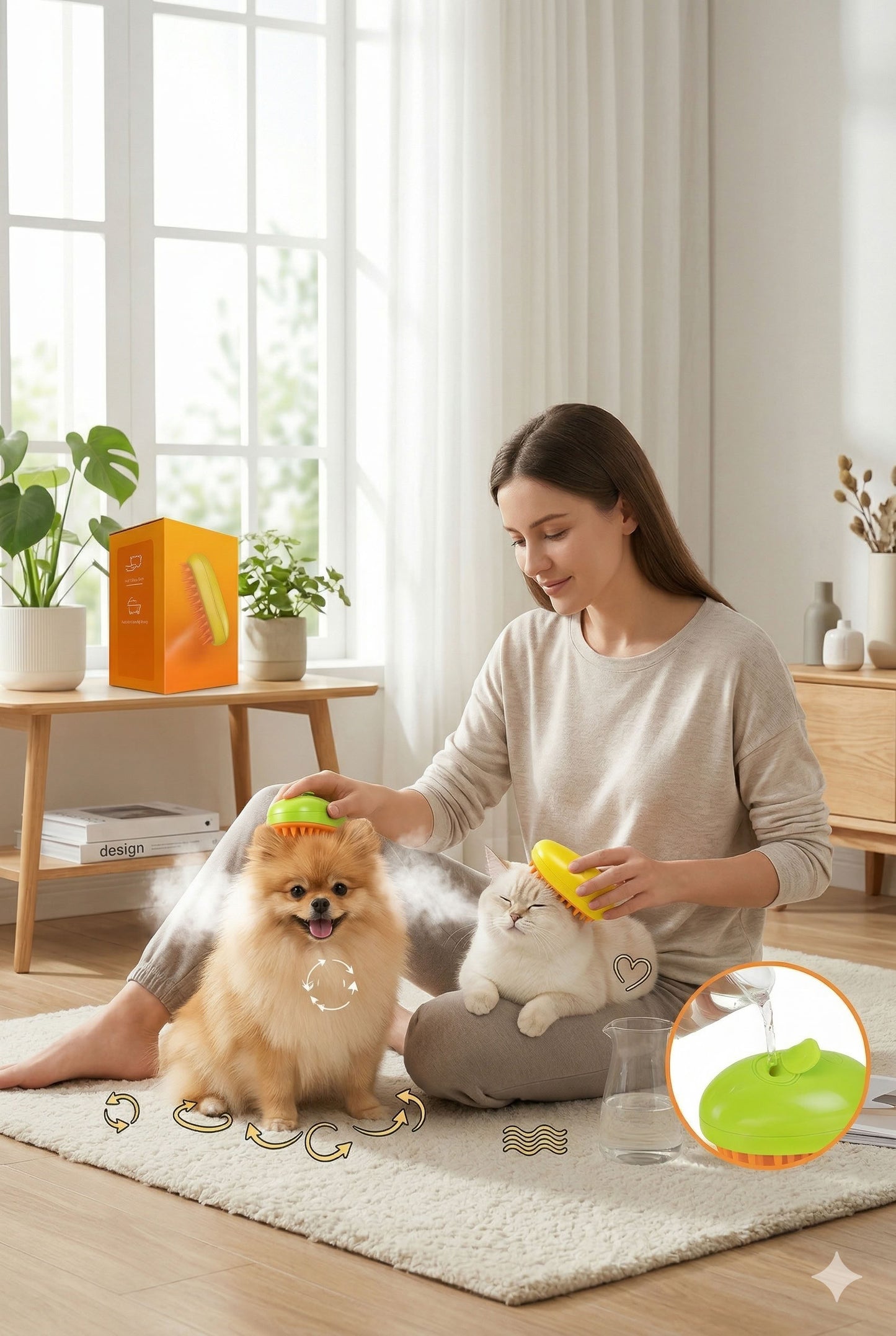 Kedi köpek buharlı evcil hayvan tüy toplama tarağı, silikon uçlu buharlı fırça, masaj etkili kedi tarağı ve köpek tarağı