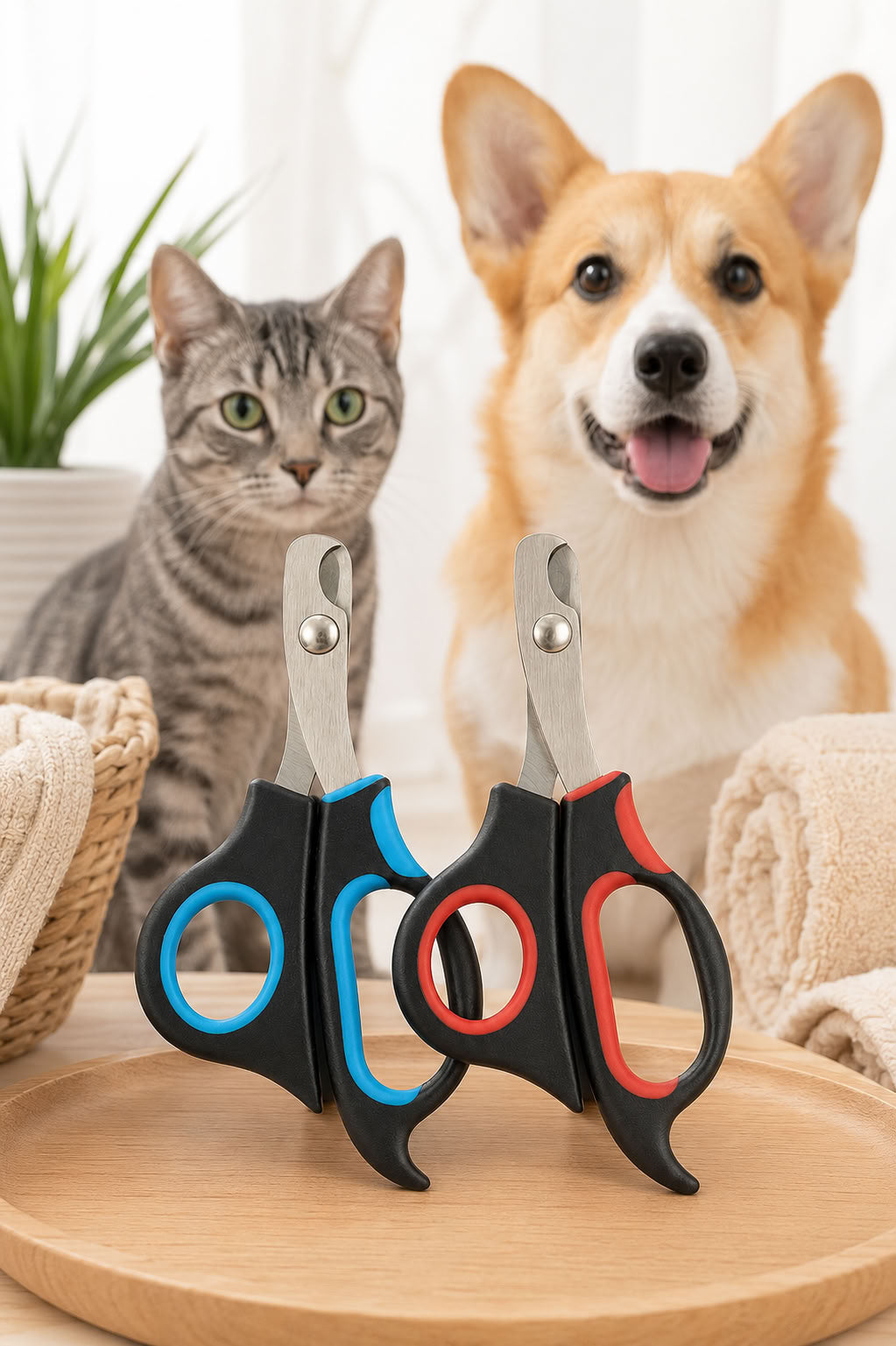 Paslanmaz çelik bıçaklı, ergonomik kaymaz saplı kedi köpek tırnak makası, evcil hayvan tırnak bakımı için güvenli kullanım sunan bakım aparatı