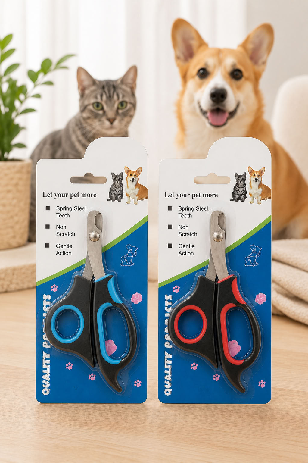 Paslanmaz çelik bıçaklı, ergonomik kaymaz saplı kedi köpek tırnak makası, evcil hayvan tırnak bakımı için güvenli kullanım sunan bakım aparatı