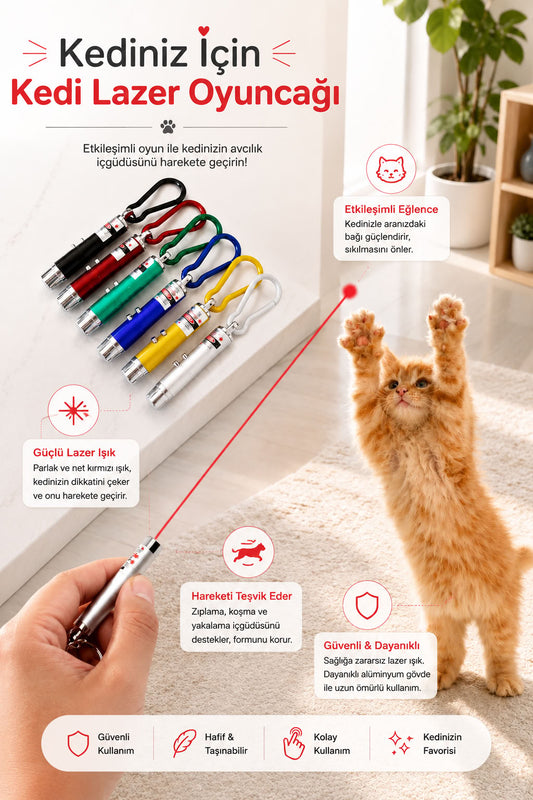 Kedi Lazer Oyuncağı Güçlü Kırmızı Lazer Işıklı İnteraktif Kedi Oyuncağı Taşınabilir Karabinalı Kedi Lazeri Lazer Oyuncak Evcil Hayvan Oyuncak Eğlenceli Kedi Oyuncağı