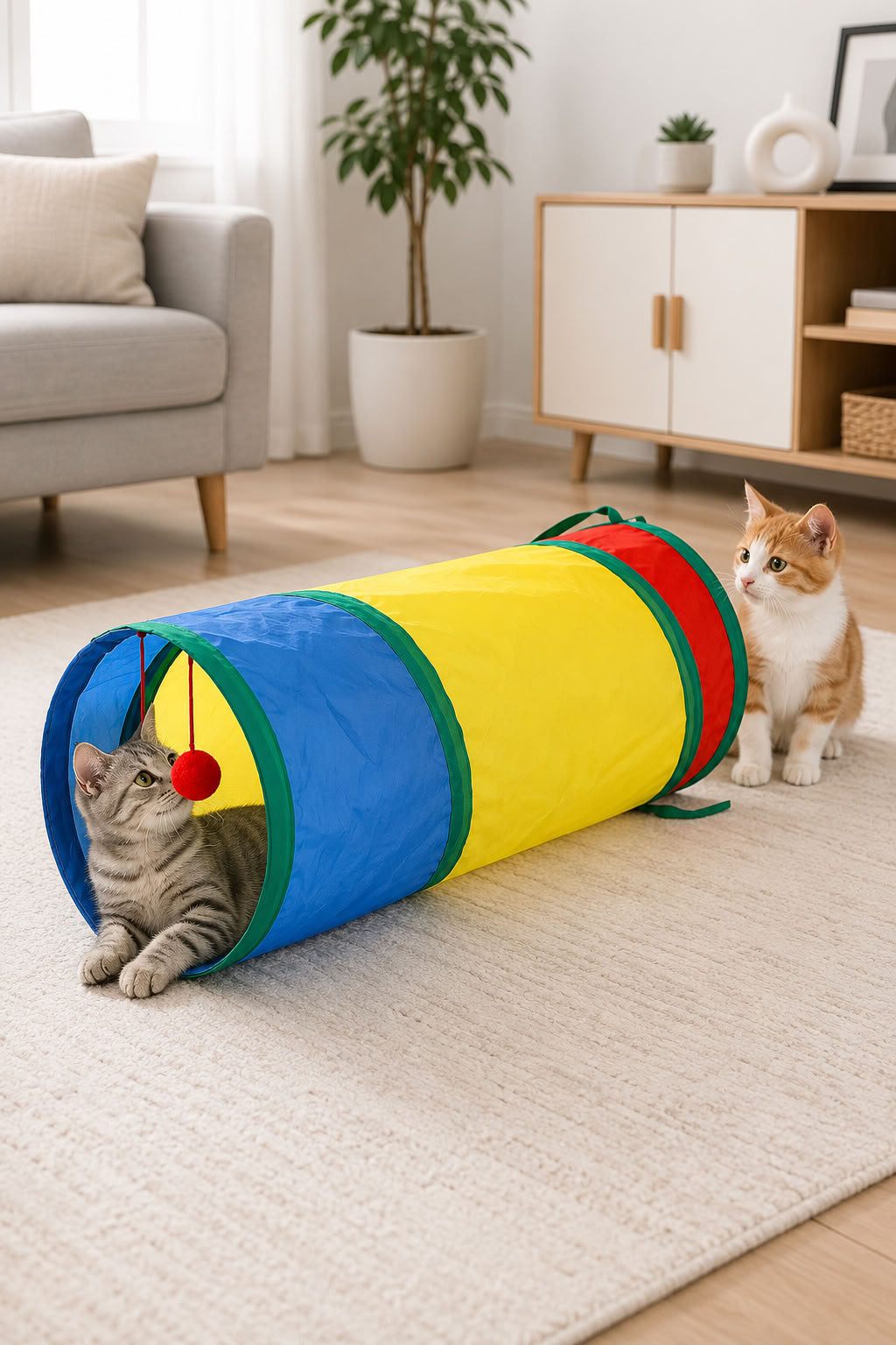 90 cm renkli katlanabilir kedi oyun tüneli, asılı toplu oyuncak tünel, geniş iç hacimli kedi oyuncağı ve ev içi oyun alanı