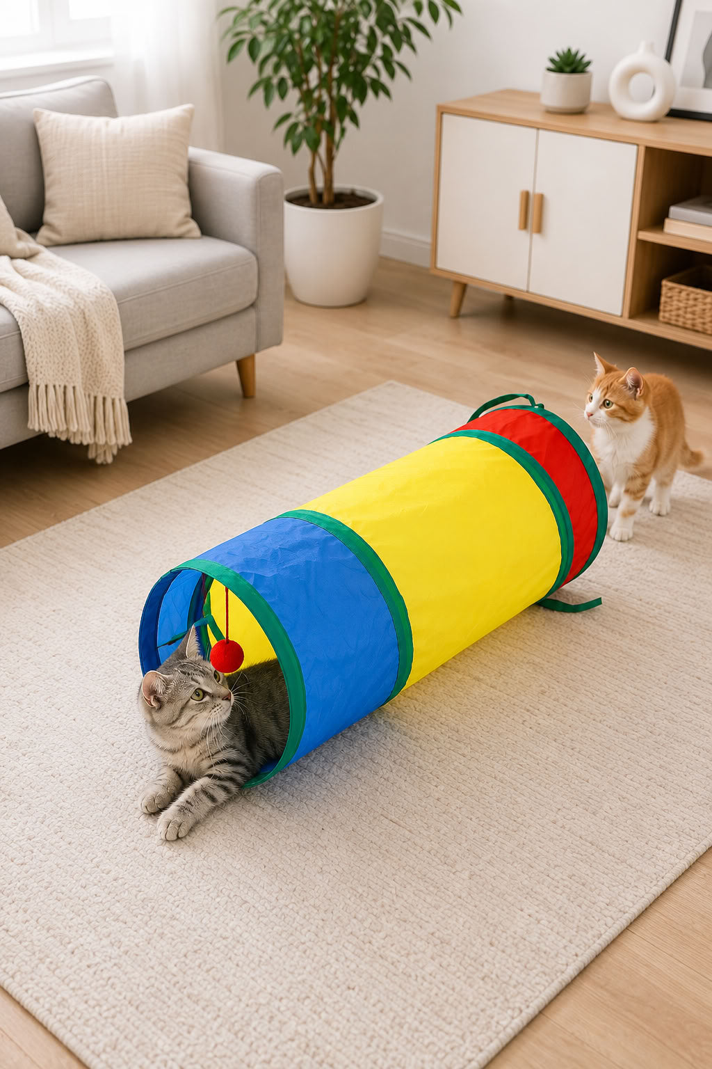 90 cm renkli katlanabilir kedi oyun tüneli, asılı toplu oyuncak tünel, geniş iç hacimli kedi oyuncağı ve ev içi oyun alanı