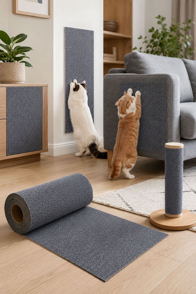Kendinden yapışkanlı kedi tırmalama rulosu, koltuk ve mobilya yüzeylerinde kullanılan kesilebilir kedi tırmalama halısı